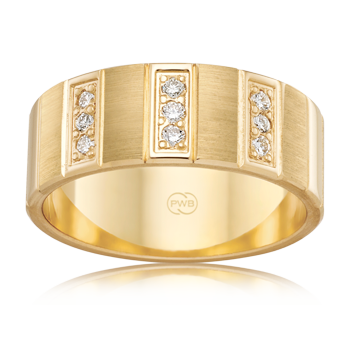 Mens Wide Wedding Ring made of Yellow Gold and Diamonds - Orsini Jewellers