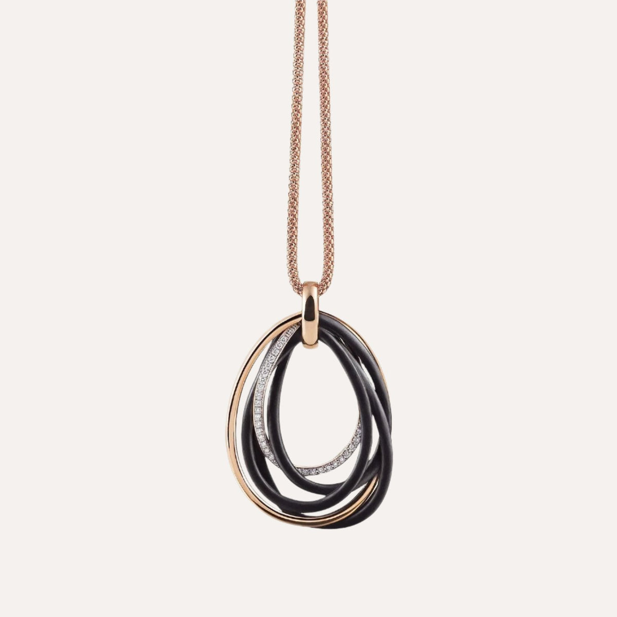 Al Coro Neraviglia Pendant in 18k Rose Gold, Blackened Steel &amp; Diamonds - Orsini Jewellers