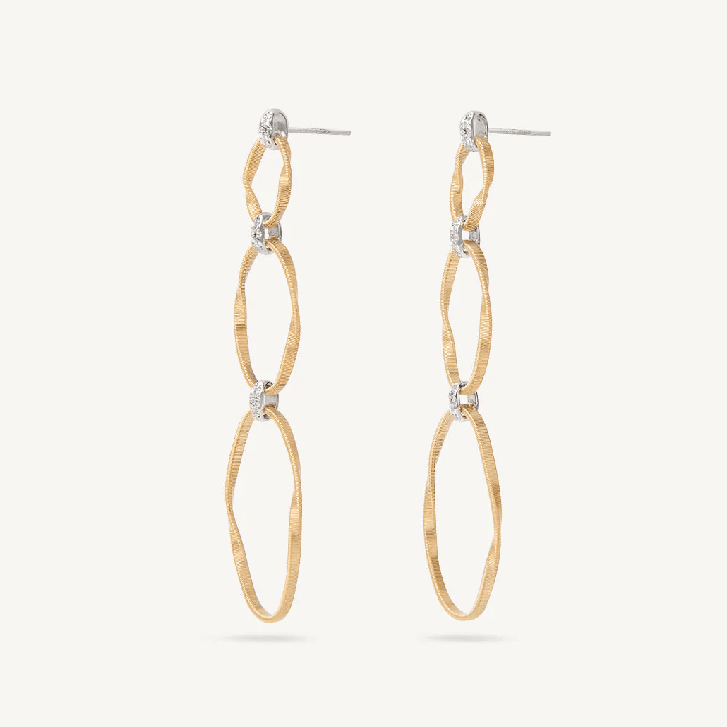Marco Bicego Marrakech Onde Drop Earrings Diamonds 18k Gold 3 Links - Orsini Jewellers