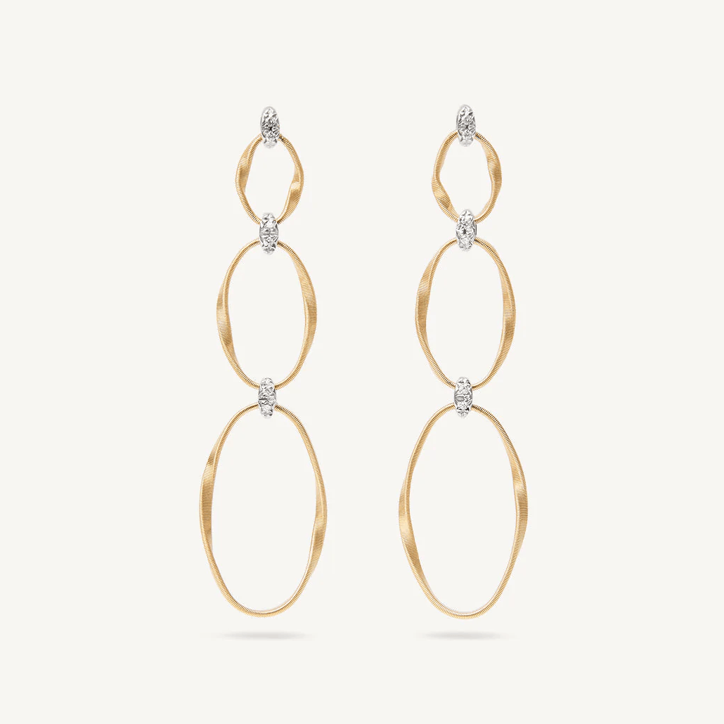 Marco Bicego Marrakech Onde Drop Earrings Diamonds 18k Gold 3 Links - Orsini Jewellers