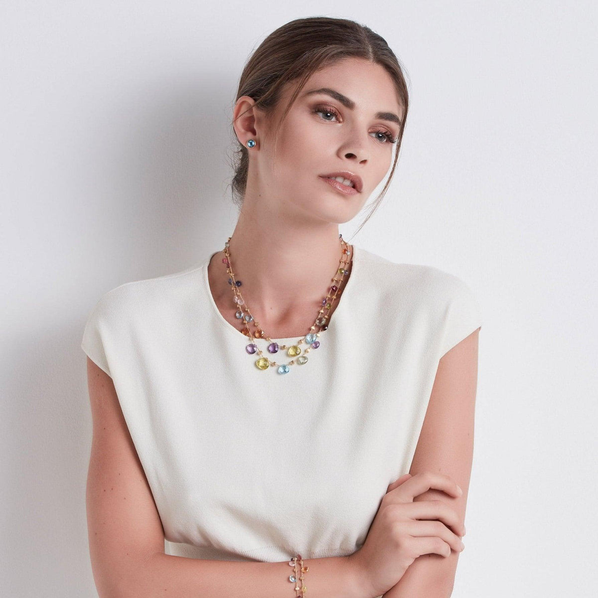Marco Bicego Paradise 18k Gold Gemstone Necklace Double Wave - Orsini Jewellers