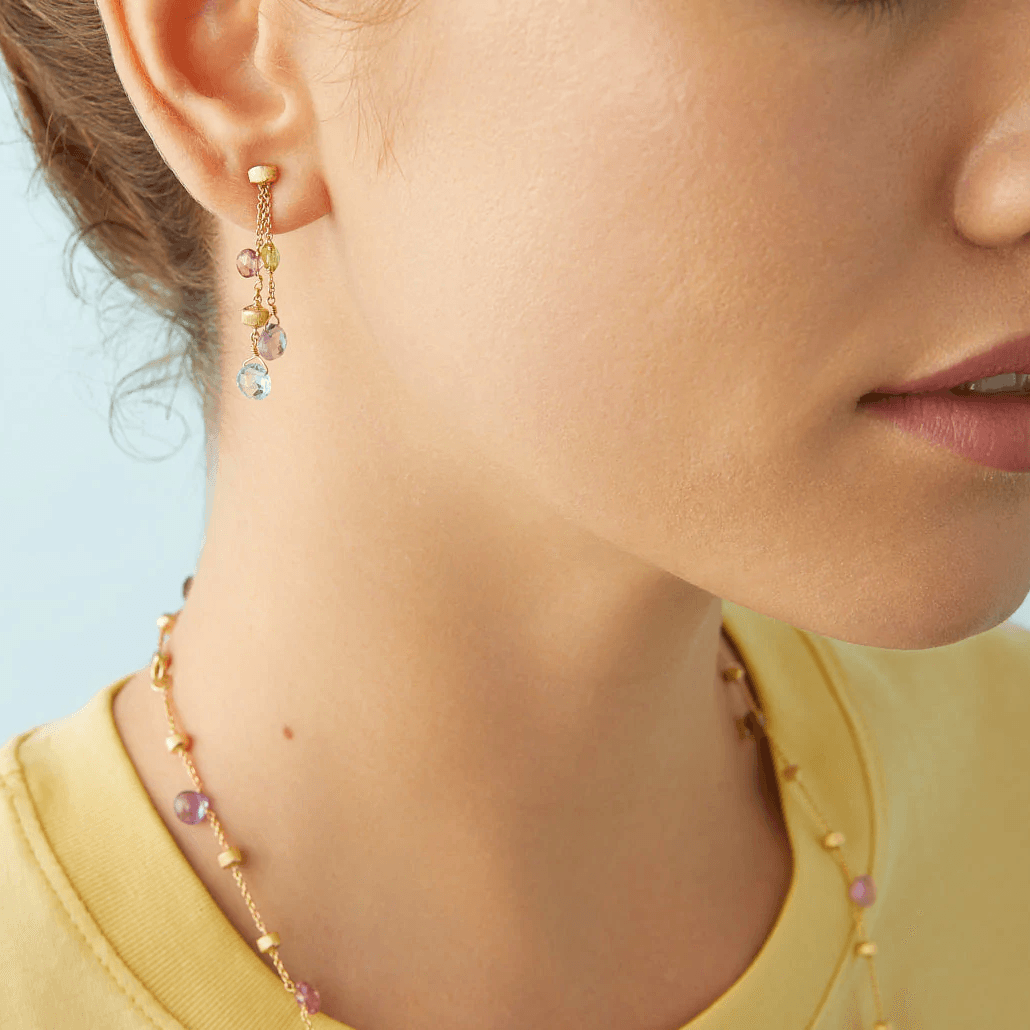 Marco Bicego Paradise 18k Gold Gemstones Earrings 2 Strand - Orsini Jewellers