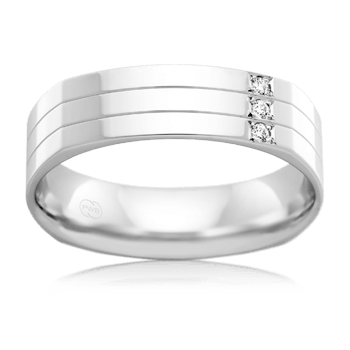 Men&#39;s Gentle Square White Gold Wedding Ring with Three Diamonds - Orsini Jewellers