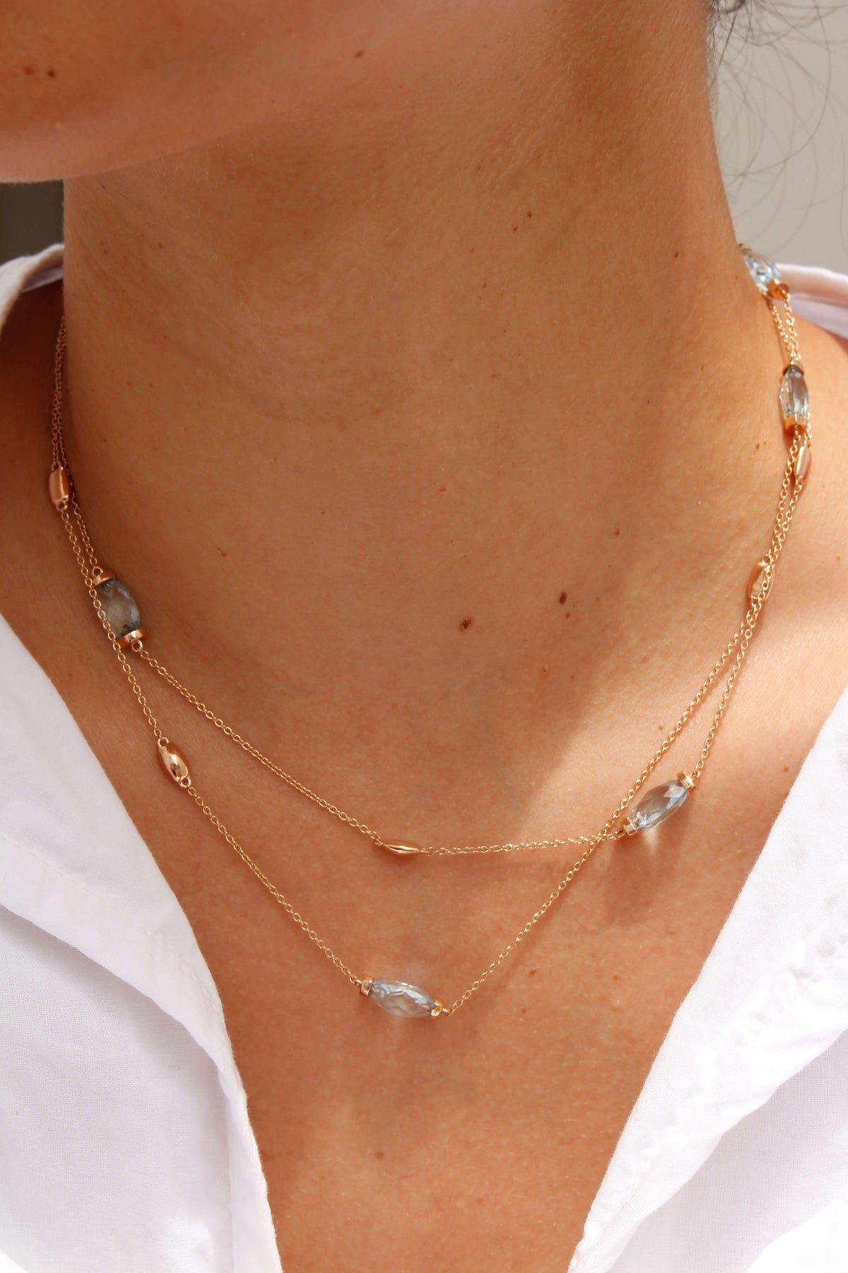 Al Coro La Piazza Necklace Diamonds Sky Blue Topaz 18k Gold - Orsini Jewellers