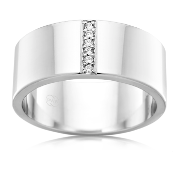 Men&#39;s Flat Round White Gold Wedding Ring with Diamond Strip - Orsini Jewellers