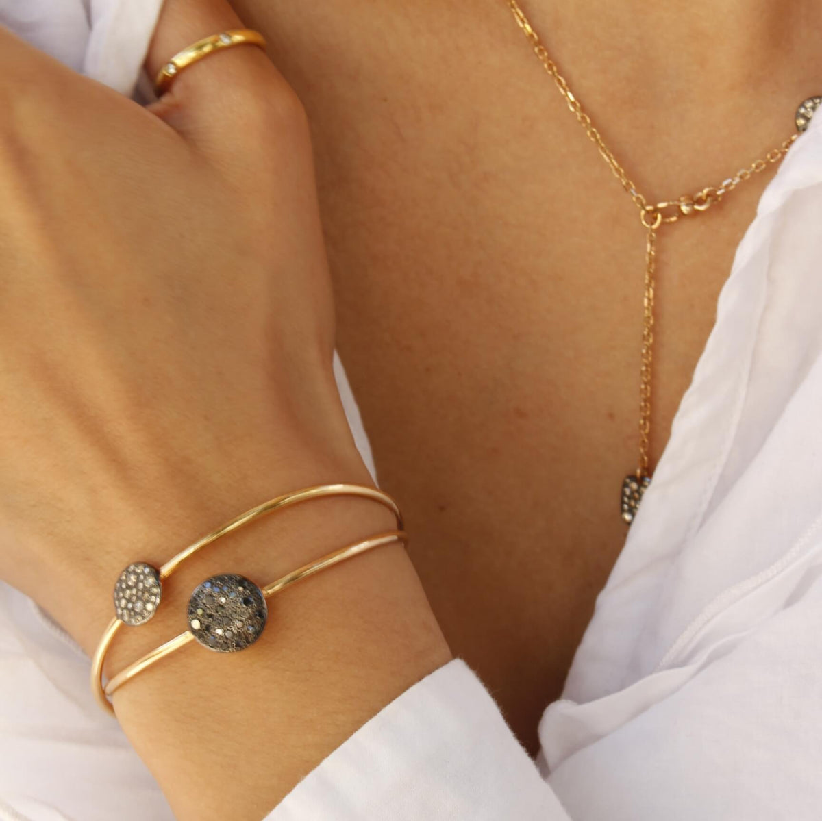 Pomellato Sabbia Bangle in 18k Rose Gold with Pave Black Diamonds - Orsini Jewellers