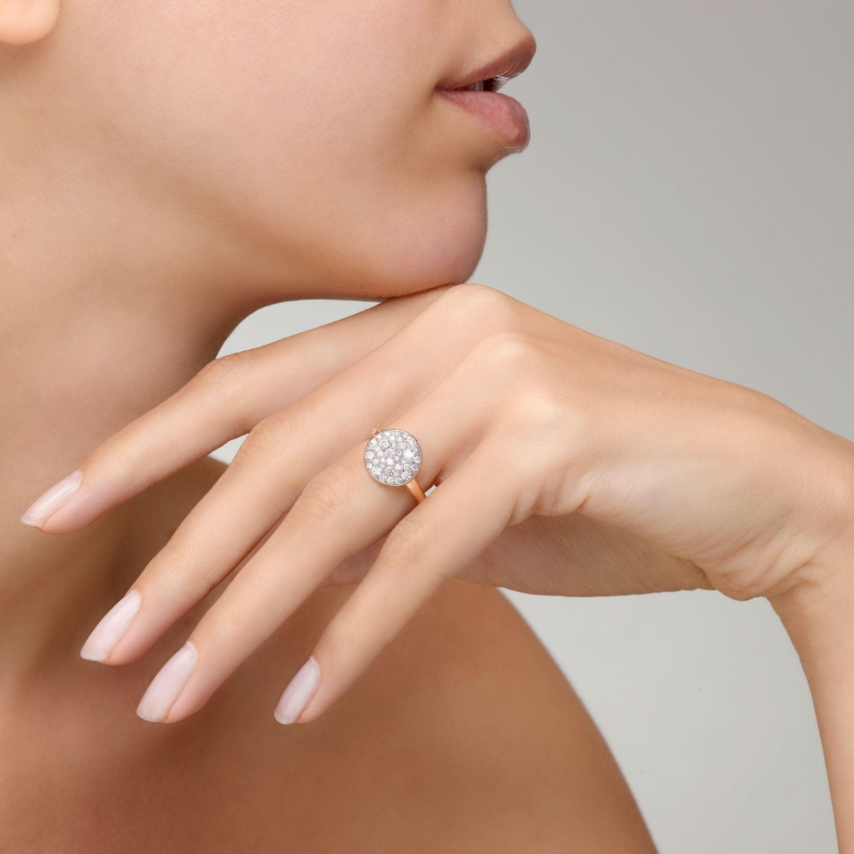 Pomellato Sabbia Ring in 18k Rose Gold with White Pave Diamonds large - Orsini Jewellers