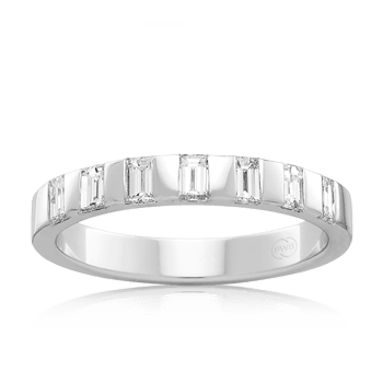 Womens White Gold Wedding Ring with Tension Set Baguette Cut Diamonds - Orsini Jewellers